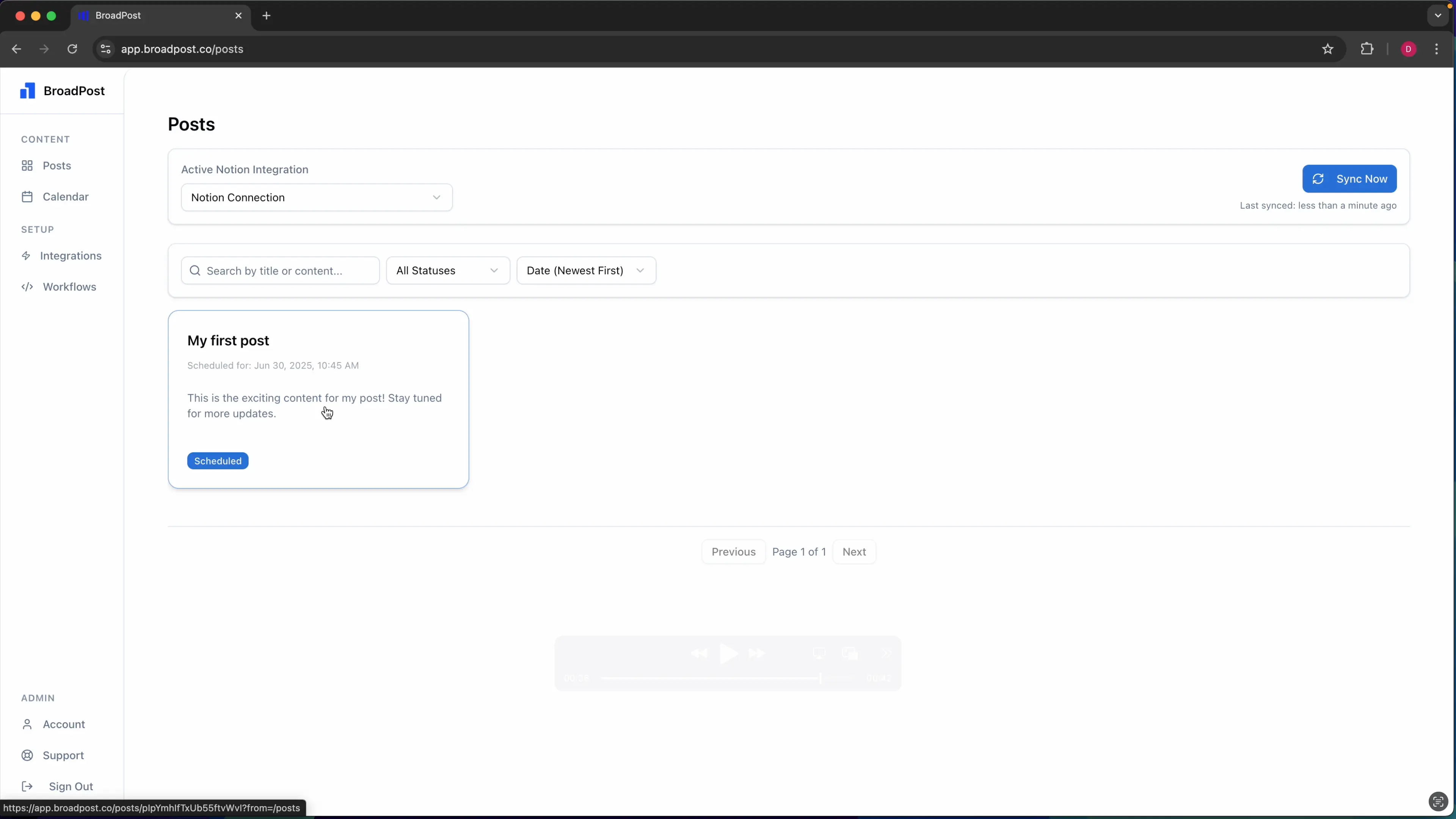 Selecting integration in Notion